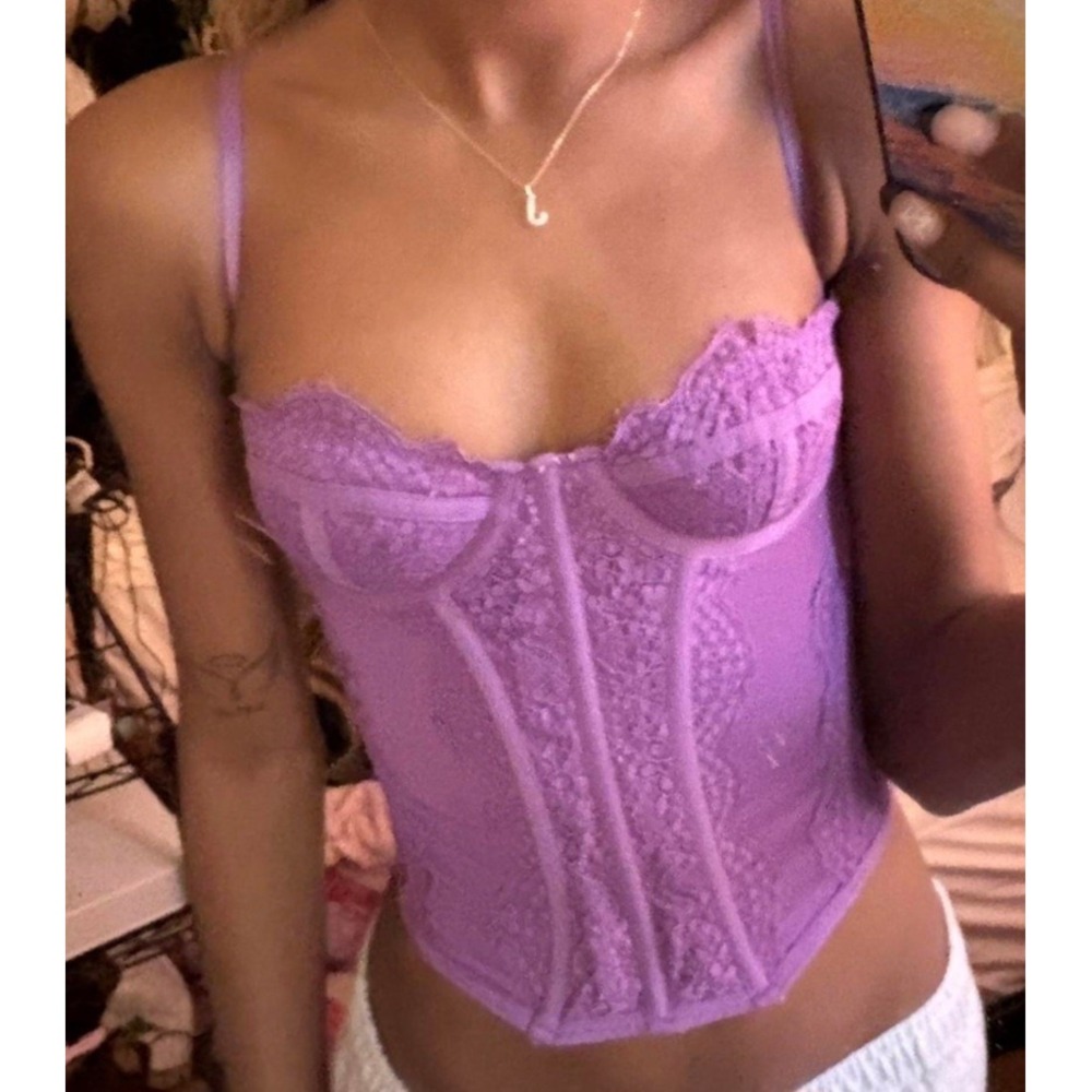 Lace Corset Sz S Lavender Adjustable Hooks Purpleology Sweatheart Neckline‎ Sexy